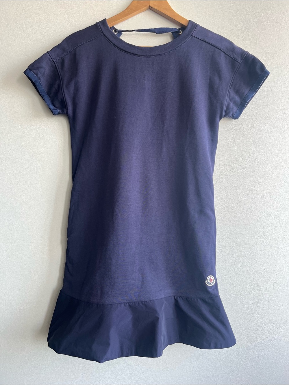 Moncler ABITO CORTO Navy Short-Sleeved Dress with Ruffle Sz S Designer Preppy